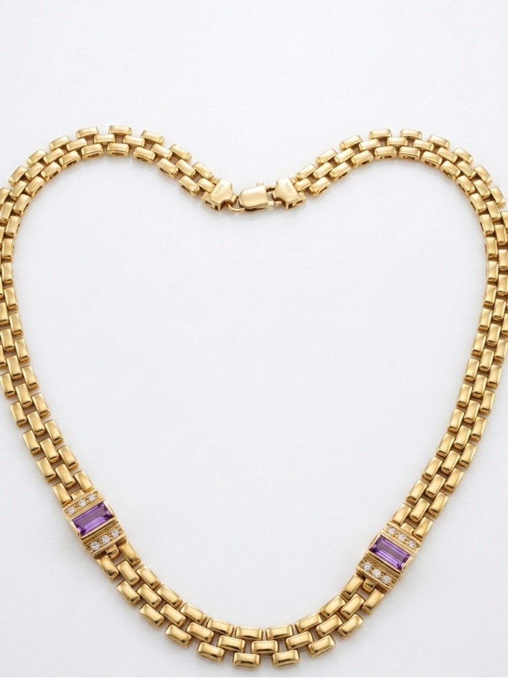 Vintage Italian Panther link vermeil 925 amethyst glass necklace 27grams